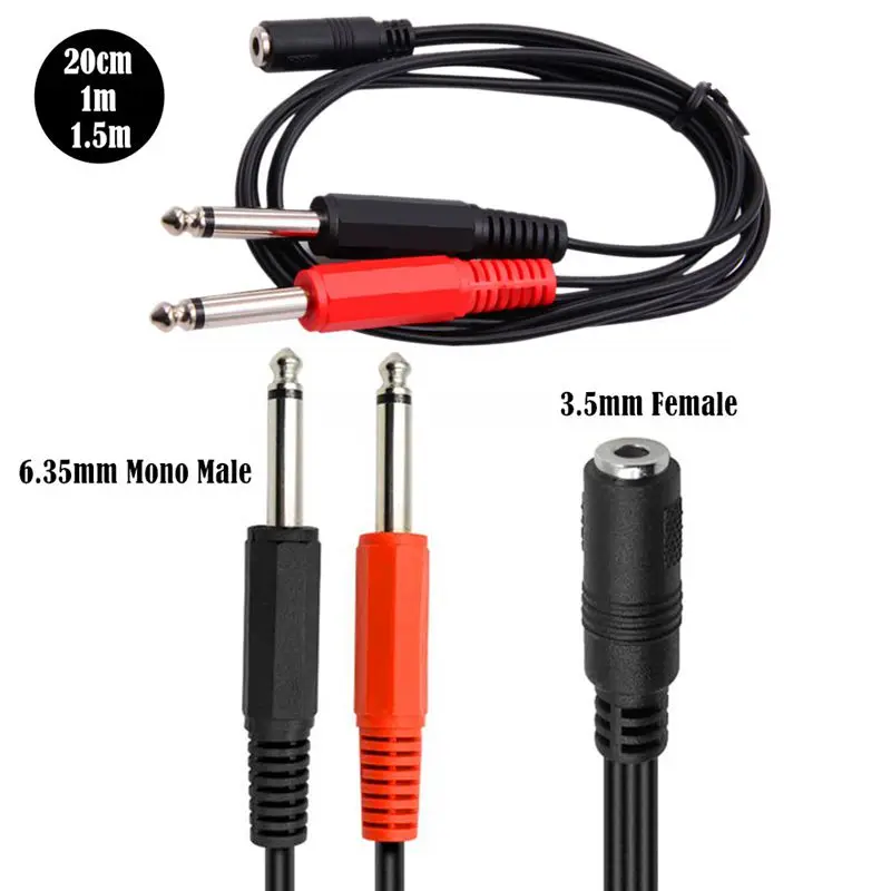 High Quality 3.5mm 1/8 inch TRS Stereo Female Jack to Dual 1/4 6.35mm Male Plug Mono TS Right Angle Audio Y Splitter Cable 1.5M