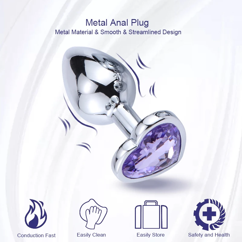 3 Size Heart Anal Plug Stainless Steel Crystal Anal Plug Metal Butt Plug Stimulator Anal Sex Toys Prostate orgasm Massager Dildo