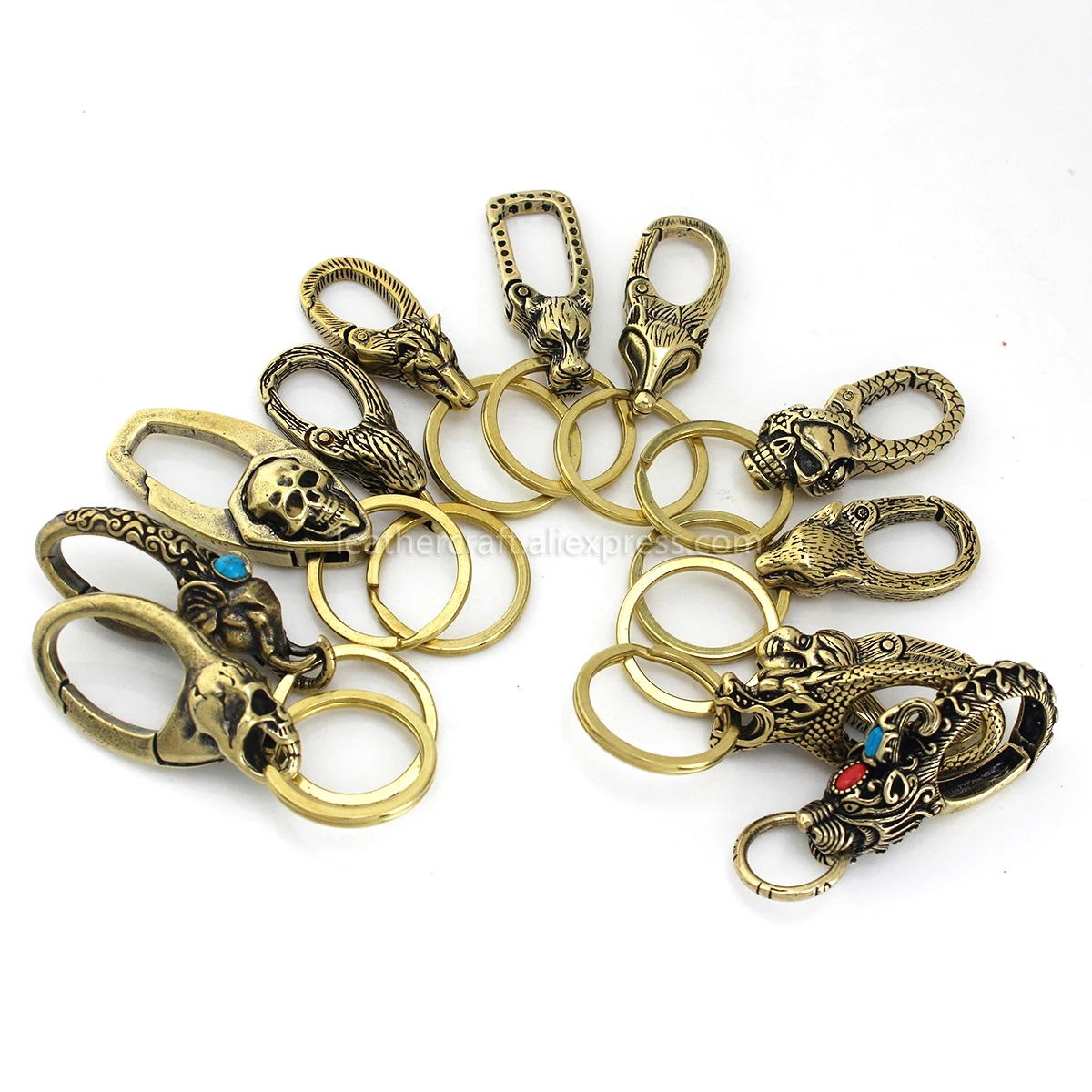 1pcs Solid Brass Belt O-ring Hook Devil Skull Dragon Hook Key Fob Clip Keychain Key Ring Wallet Chain Hook Leather Craft Decor