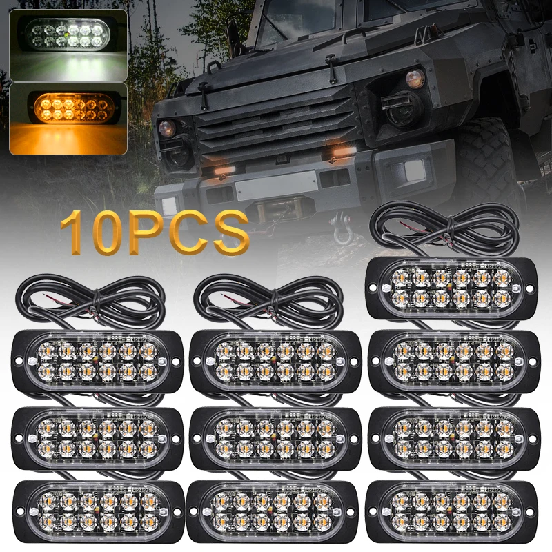 

Emergency 12 LED Amber White Strobe Light Tow Truck Flashing Warning 12V-24V