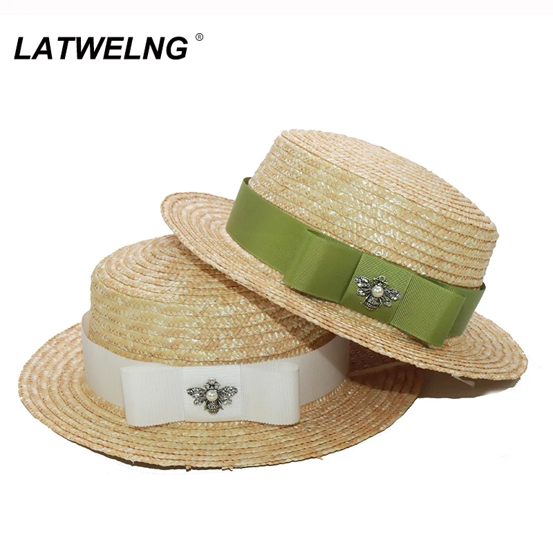 Wholesale Parent-child visor cap cute girls summer straw sun hats ladies dress up tea party holiday beach hats NH482