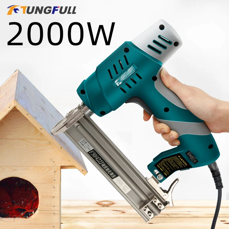 2000W dwufunkcyjny elektryczny pistolet do gwoździ 220V narzędzia do obróbki drewna elektryczny zszywacz paznokci do mebli gwoździ zszywacz Shooter
