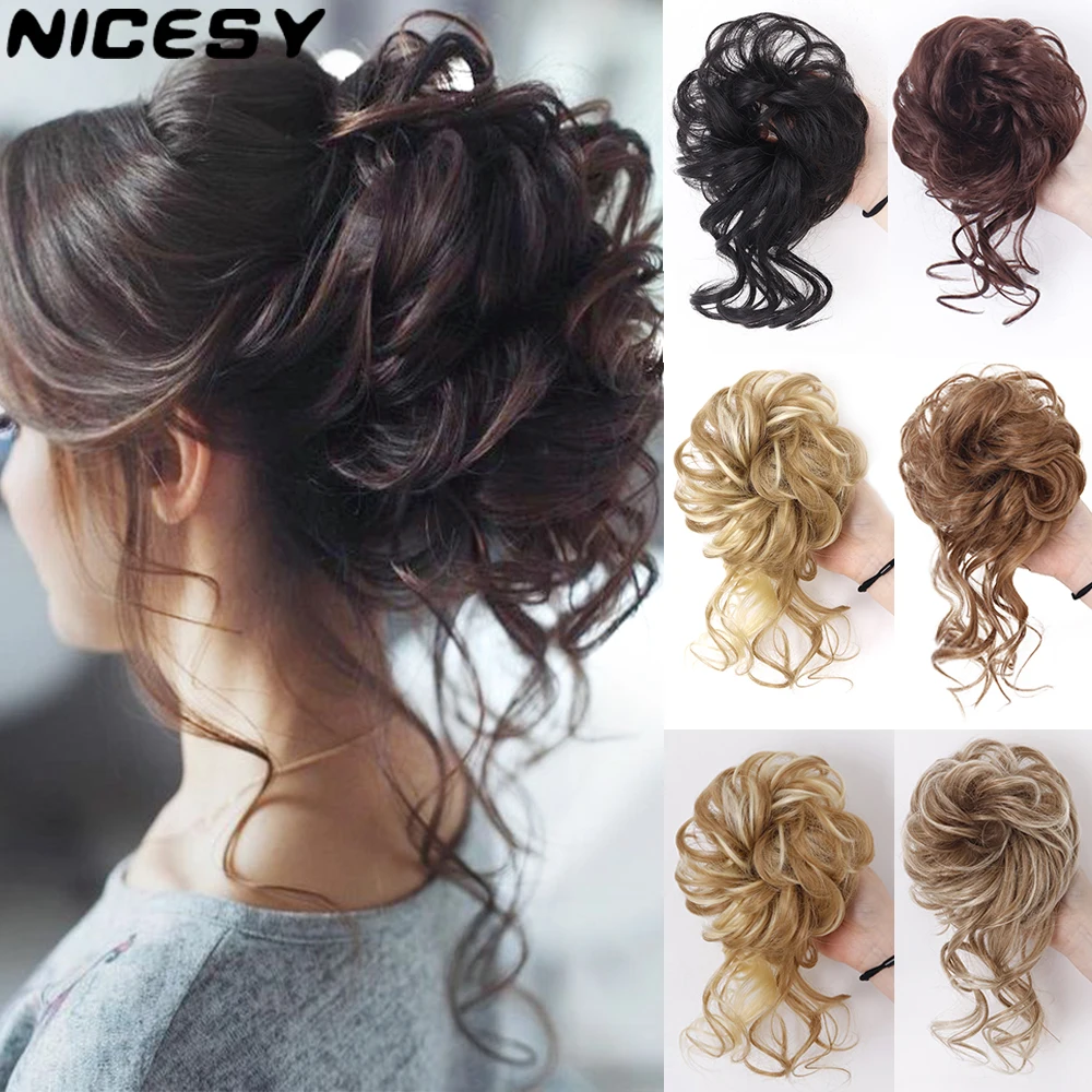 

NICESY Synthetic Hairpiece Extensions Curly Chignon Rubber Band Hair Ring Bun Elastic Band Suitable For Girls Women And Kids