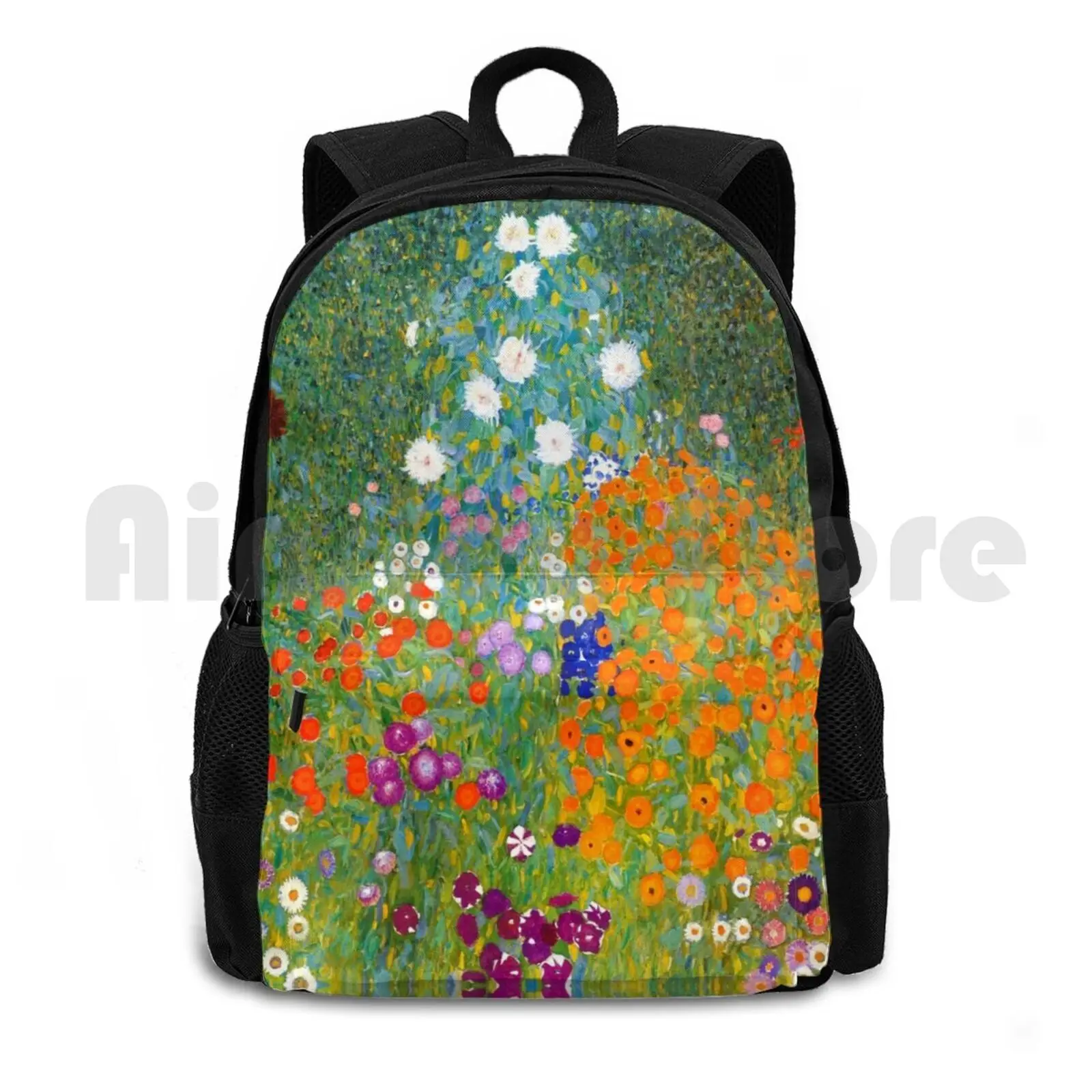 Flower Garden By Gustav Klimt Vintage Floral Outdoor Hiking Backpack Waterproof Camping Travel Gustav Klimt Floral Vintage