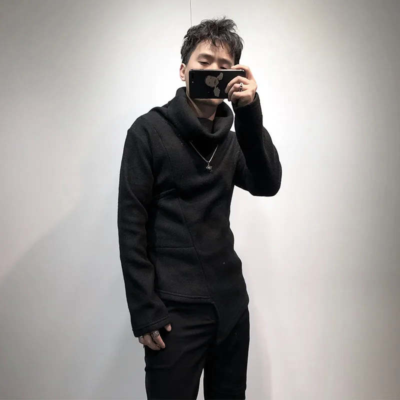 

Men's Slim Fitting Irregular Sweater Autumn And Winter Tide Large Size Personalized Irregular Hem Lace High Collar Top