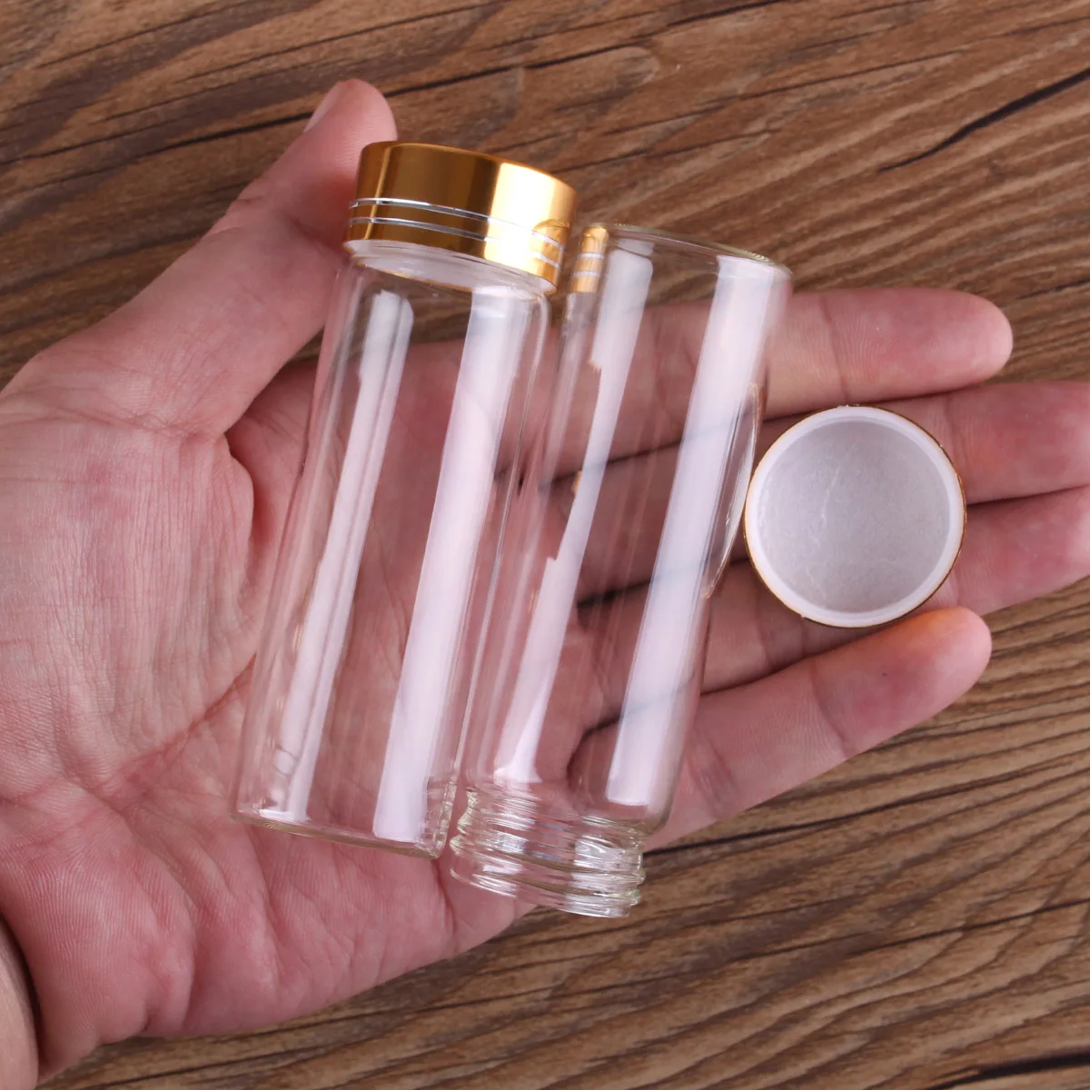 24 pieces 45ml 30*90mm Glass Bottles with Golden Caps Transparent Glass Perfume Spice Bottles Glass Container