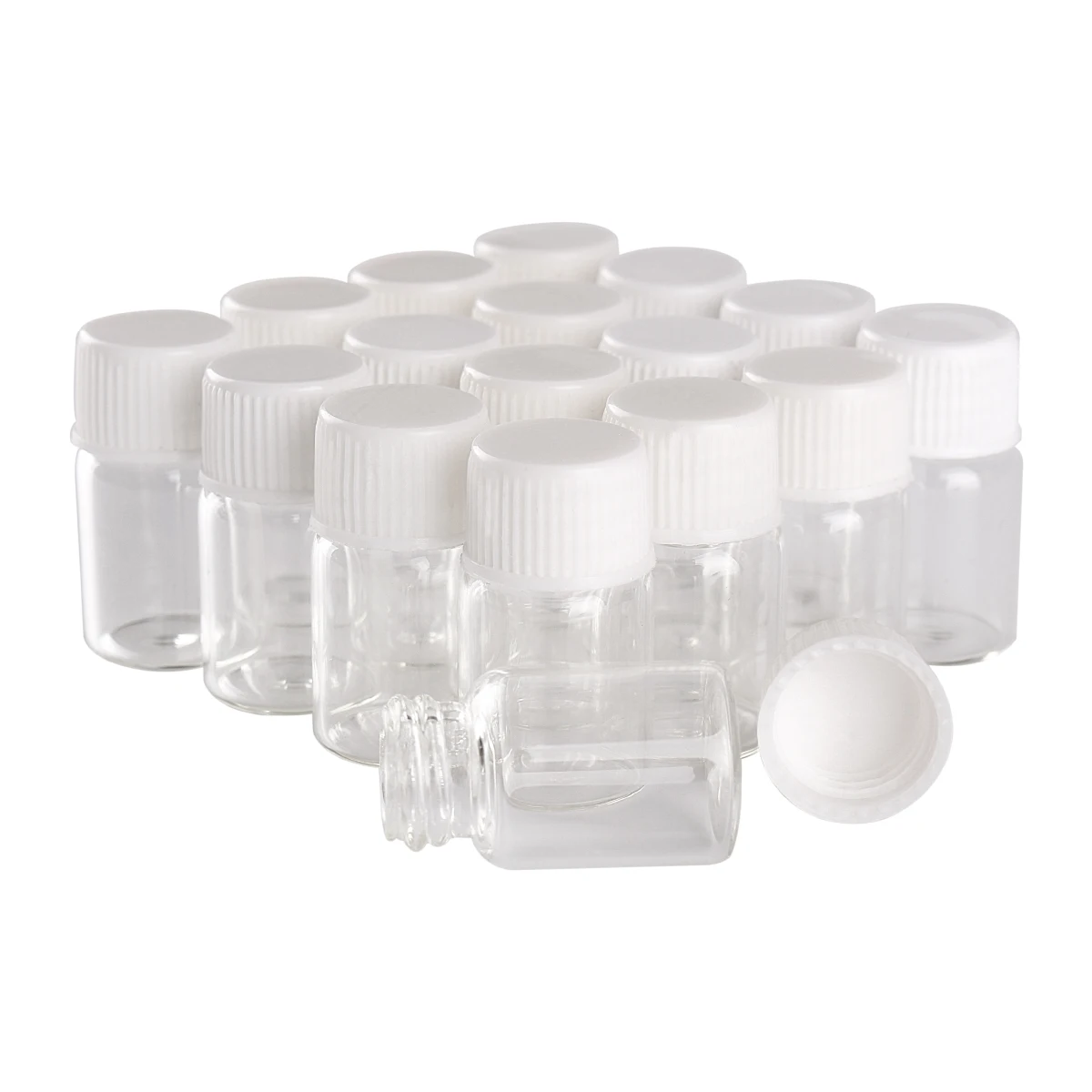 

wholesale 100 pieces 2ml 16*26mm Empty Glass Bottles with White Plastic Caps Mini Glass Bottles Tiny Jars Vials