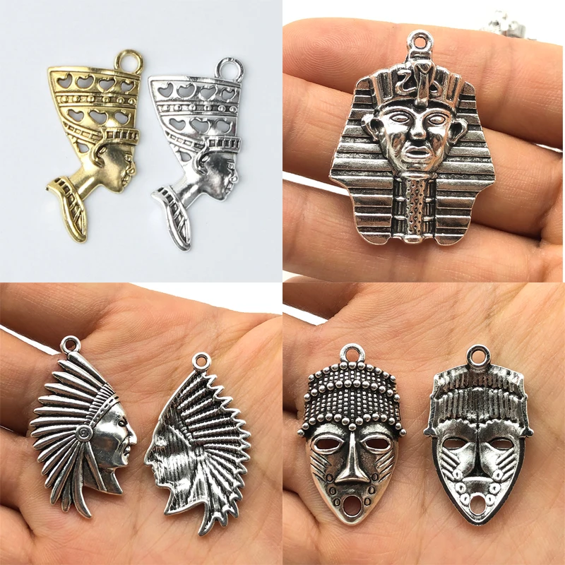 charm Egyptian queen cleopatra Pharaoh Indian Chief Head portrait Pendant for jewelry making DIY handmade necklace accessories