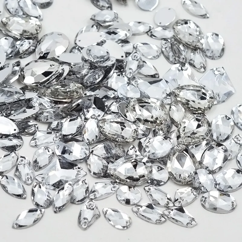 JUNAO Formato Della Miscela Cuce Sul Rhinestone Pietre Per Abiti Da Sposa AB Posteriore Piana di Cucito di Cristallo Strass Acrilico Artigianato