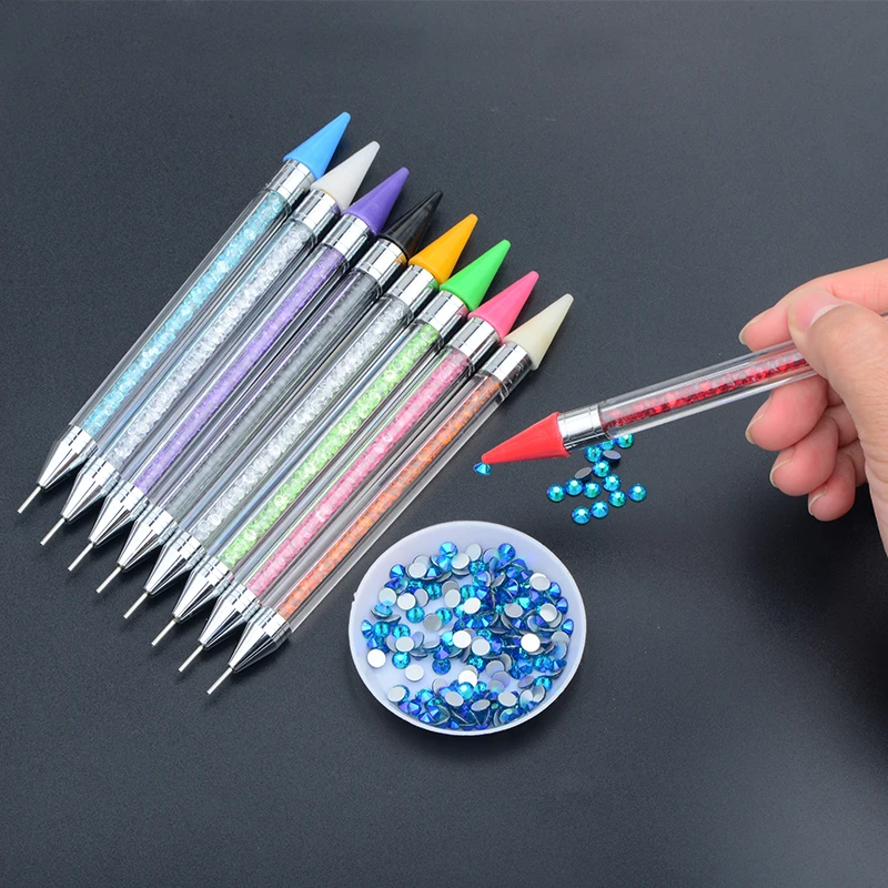 JUNAO Pink Color Wax Pencil Rhinestone Pen Dap Pen Picking up Nail Crystals Pen Nail Art Tools Machine for Nailing Pearls