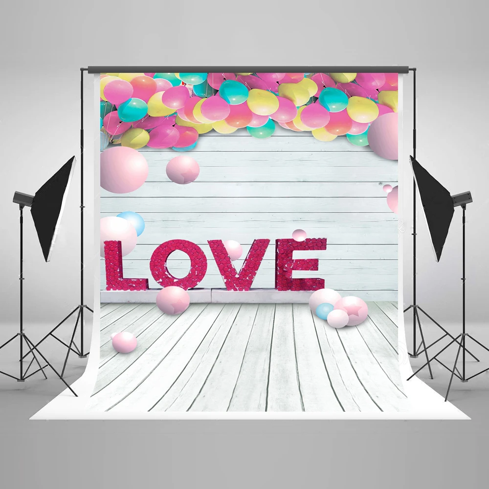 

VinylBDS 5x7ft День Святого Валентина фотография фоны воздушный шар круглый деревянный пол стены фото фоны любовь студия фон
