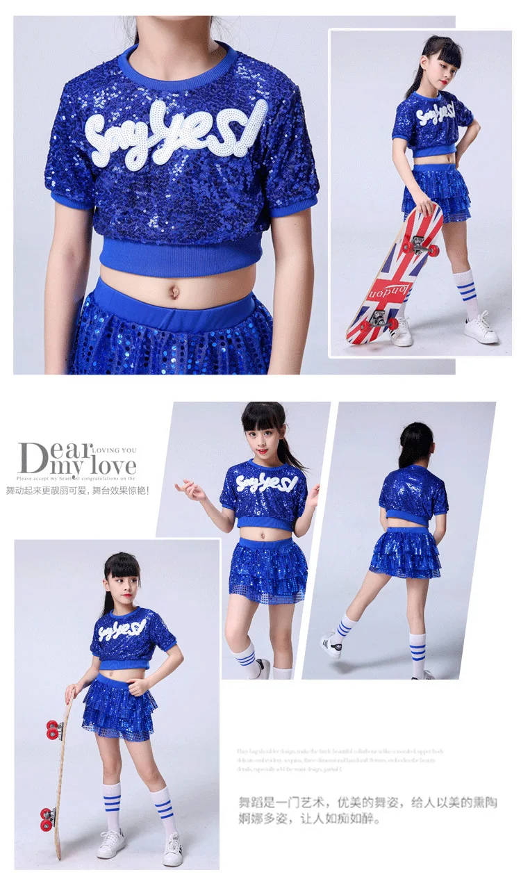 New Jazz Costume Girls Blue Hip Hop Set Street Dance Performance abbigliamento Stage Wear abiti costumi da ballo per bambini