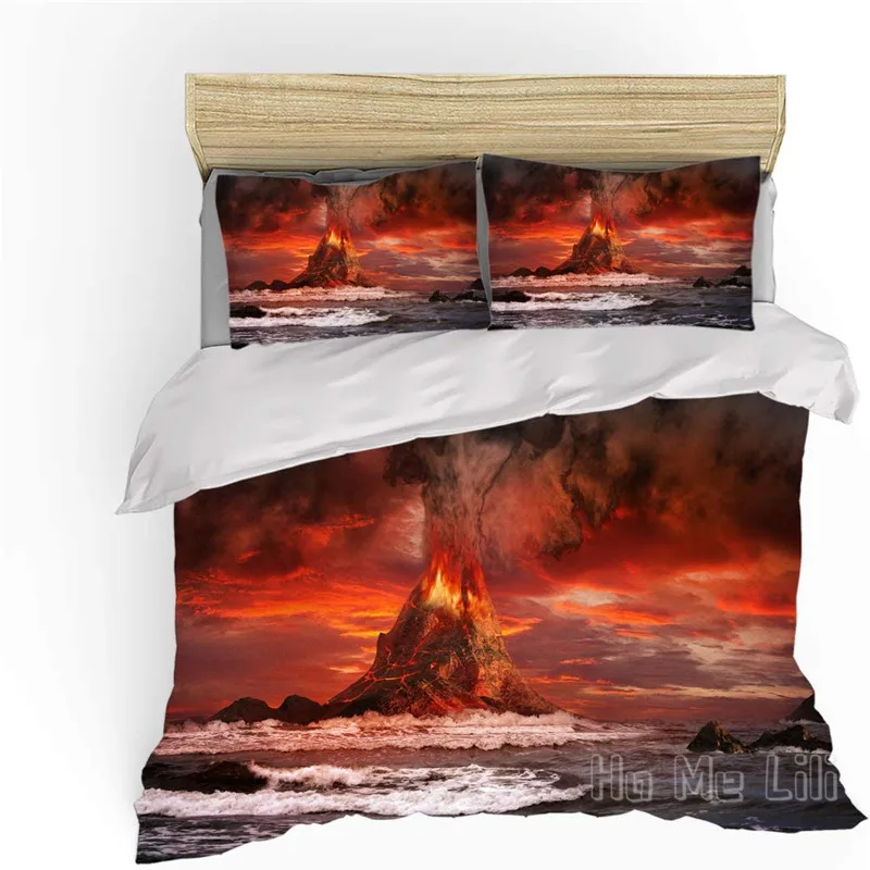 

By Ho Me Lili Duvet Cover Set Printed Volcanic Eruption Smoking Fire Bedding Gift Boys Girls Bedroom Decor