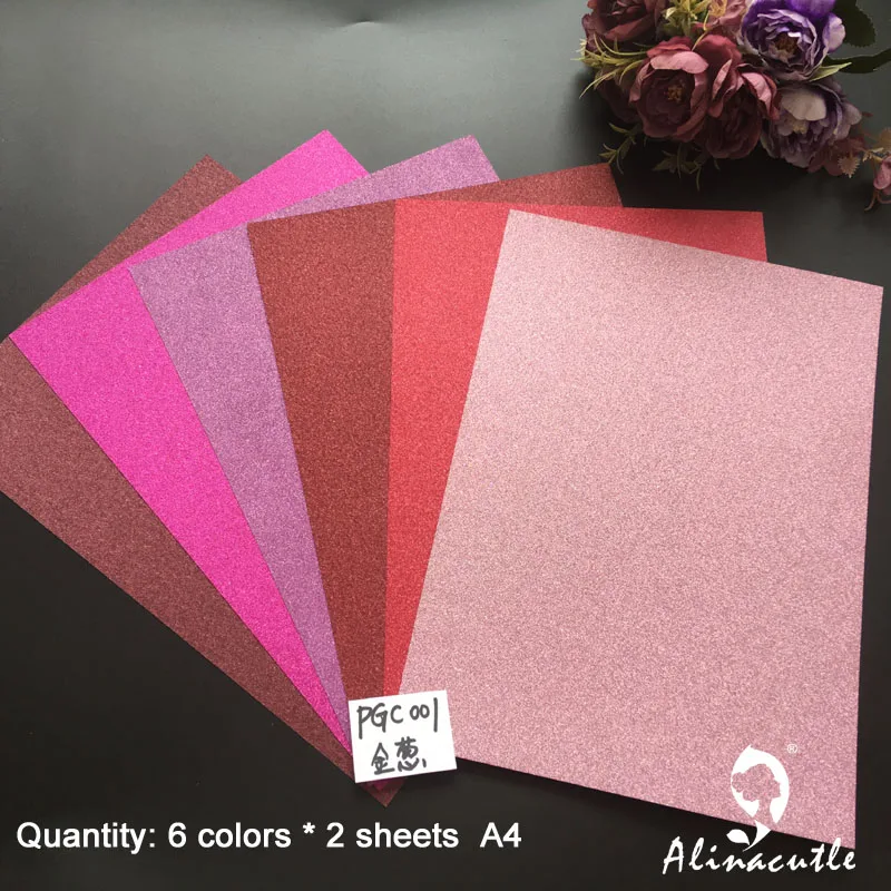 12pc 6 colors x 2sheet Cardstock Paper Card Stock Color Shades Glitter A4 250gsm Paper DIY Scrapbooking Paper Pack Craft Card