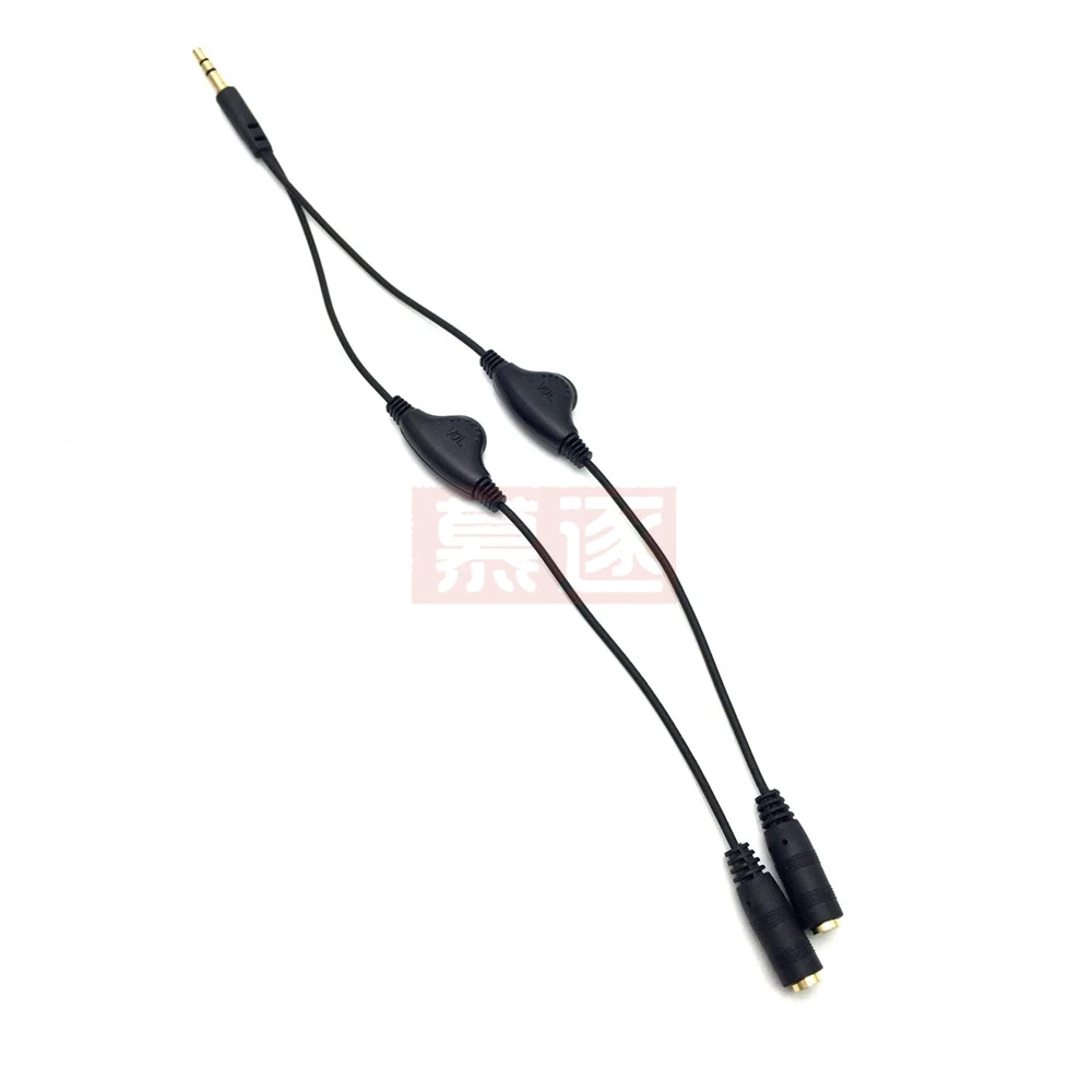 Черный 3,5 мм стерео штекер на двойной 3,5 мм женский аудио наушники Y-разветвитель кабель с переключателем громкости