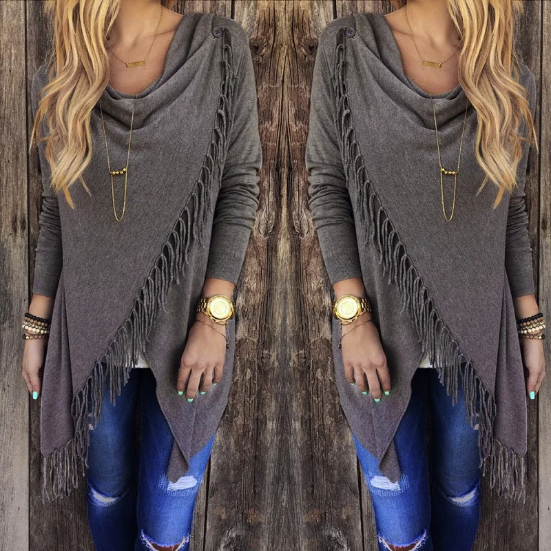 Women\'s Boho Style Knitted Tops, Tassels Crochet, Casual Shirts, Long Sleeve, Autumn, New, Y95