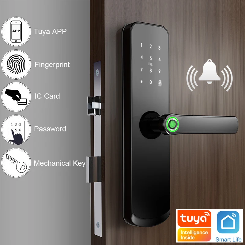 RAYKUBE Fingerprint Door Lock Wifi Tuya APP Password 13.56MHZ IC Card Keyless Unlock Mortise Lock Smart Home X7