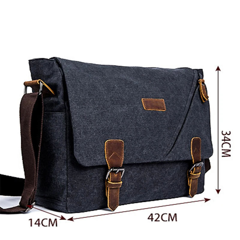 Scione Retro Canvas Multifunction Messenger Shoulder Bag Solid Briefcases Suitcase Card Pocket For Men Outdoor Office Bag