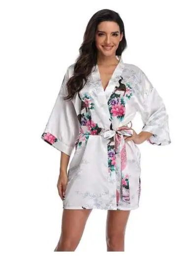 Sexy Print Kimono Gown Satin Women Bathrobe Bridal Wedding Gift Silky Sleepwear Nightdress Oversize 3XL Nightgown Homewear