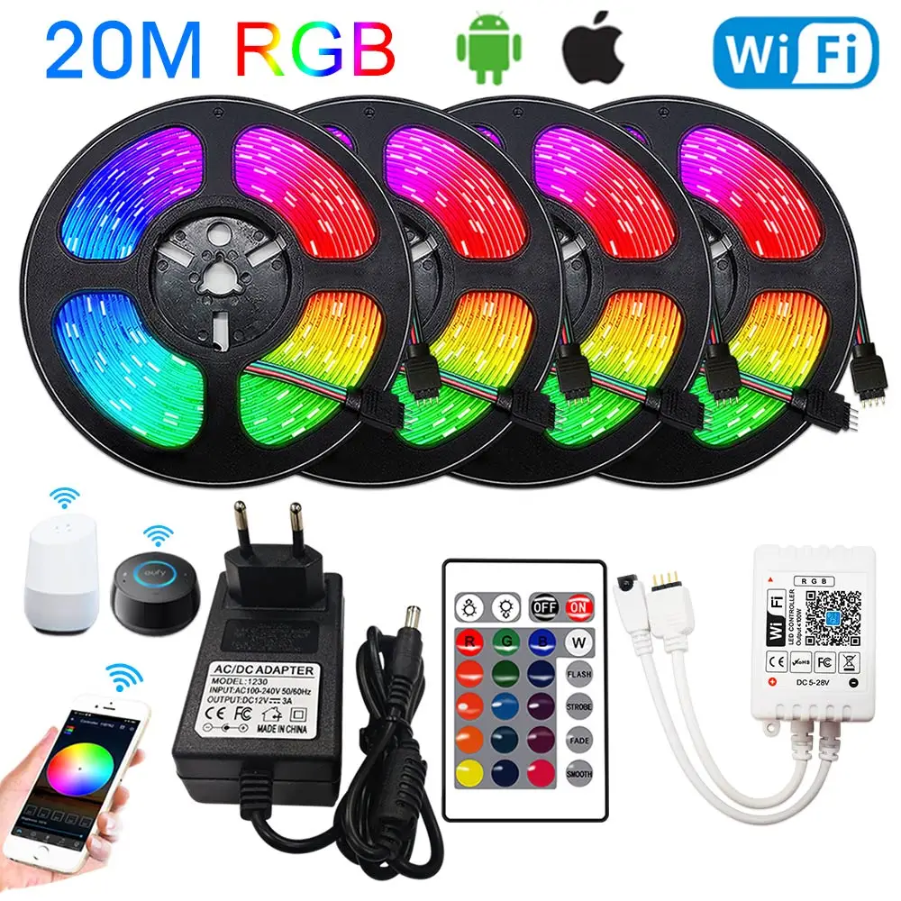 

RGB светодиодная лента 12v, Wi-Fi, Bluetooth, лед лента 30 м, 25 м, 20 м, 15 м, 5 м, 10 м,led лента,освещение для комнаты, гибкая, лампа, адаптер питания