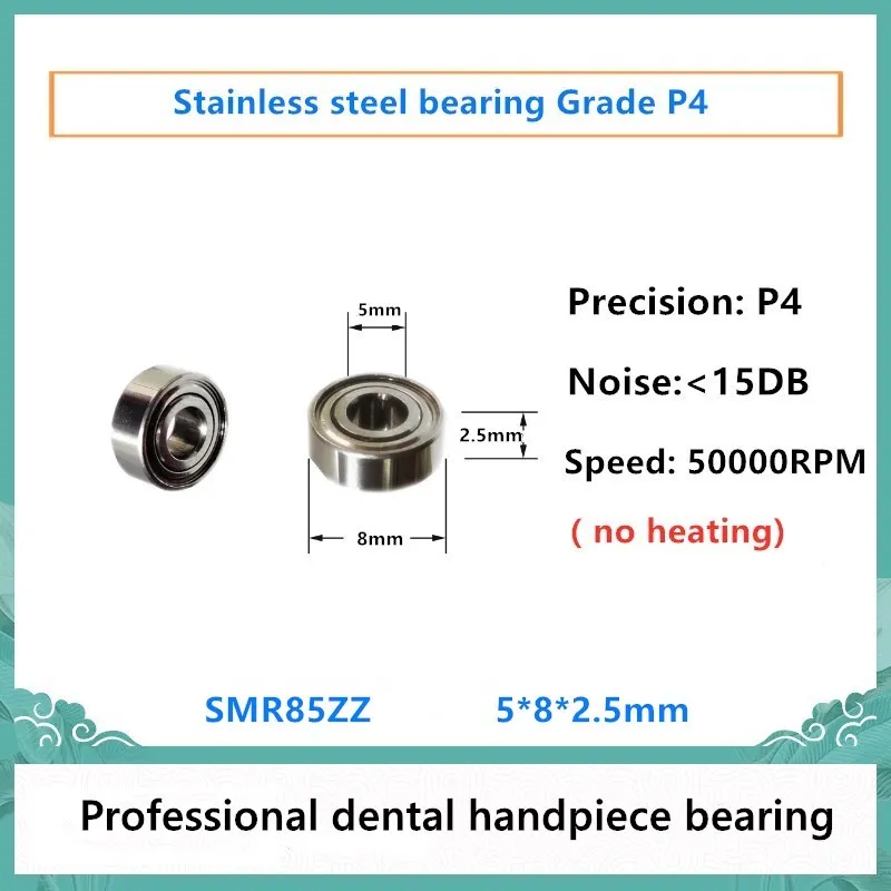 

20pcs Dental Handpiece bearing SMR85ZZ 5x8x2.5mm P4 stainless steel ball bearings dental implant machine 50000rpm no heating