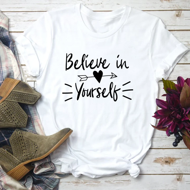 

Believe In Yourself Aesthetic Harajuku Women T Shirt Jesus Christ Graphic Shirt Cotton O Neck Female Clothing Short Sleeve Tees