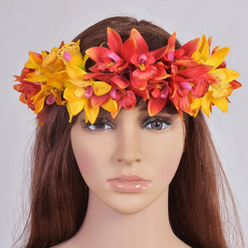 

Free Shipping HL00053B-1 50Pcs/lot 5Color 50Cm Artificial Silk Orchid Elastic Headband Tropical Hawaii Floral Headwear Wholesale