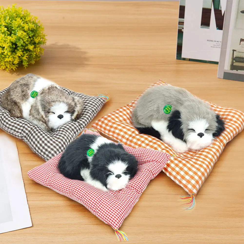 Simulation Plush Mat Cat Dog Toys with Sound Sleeping Neko Inu Stuffed Plush Pet Toy Bedroom Tabletop Car Decorations Kids Gifts