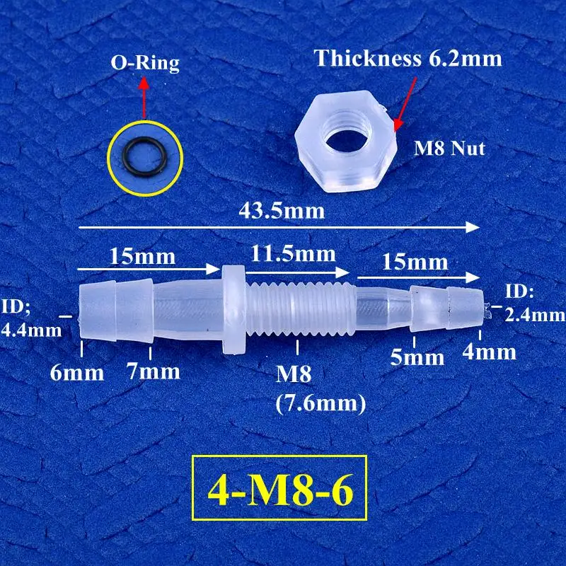 SgooHan 5 ~ 200 Stück M6 ~ M10 bis 3 ~ 8 mm PP-Pagoden-Direktstecker mit Mutter ​ O-Ring Aquarium Tank Luftpumpe Adapter Go Through Plate Schlauchverbindung 5