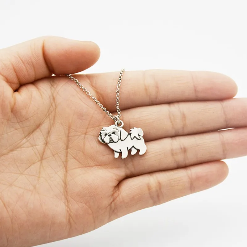 Vintage Silver Color Shih Tzu Pendant Dog Necklace Men Stainless Steel Long Chains Couple Necklaces For Women Girls Jewelry Gift