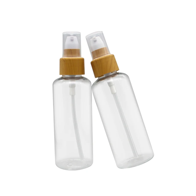 

120ML 40pcs Transparent Plastic Bottle With Wood Grain Lotion Pump, Empty Cosmetic Toner Essence Packaging Bottles