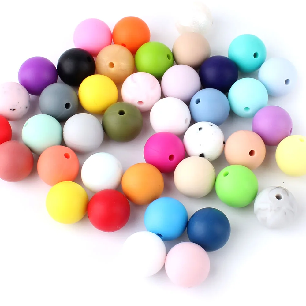 50Pcs 15mm Silicone Beads Food Grade Round Beads Baby Teething DIY Pacifier Chain Necklace Chewable Nursing Baby Teether Toys