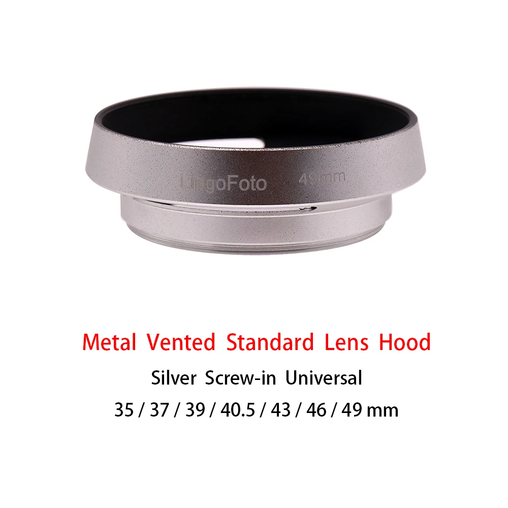 Vented Standard Lens Hood Metal Screw-in Universal Silver 35/37/39/40.5/43/46/49mm camera photography accessory