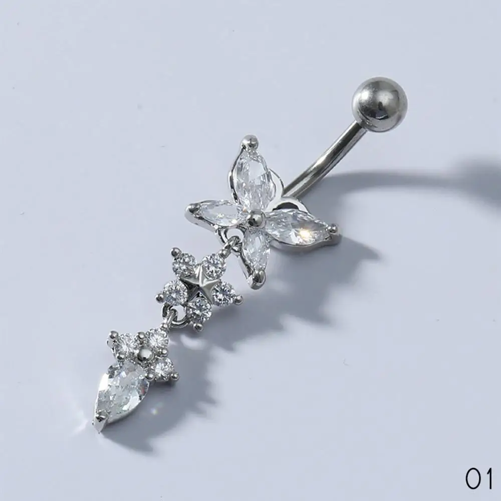 Butterfly Flower Zircon Pendant Belly Button Ring