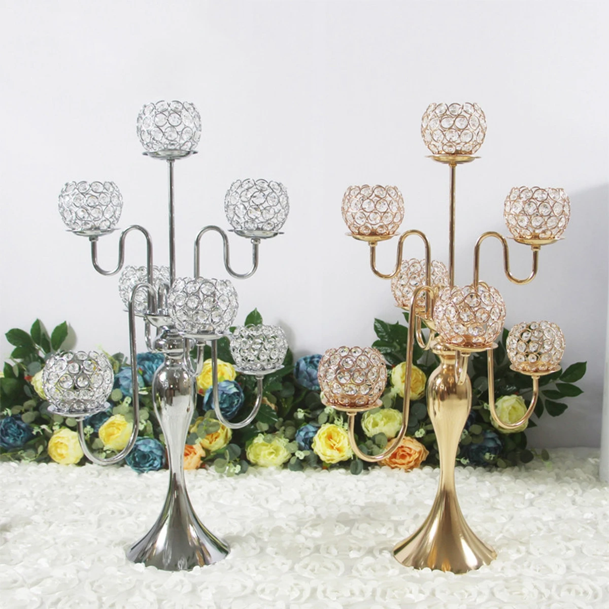 

Wedding decorations high gold crystal candelabra centerpieces metal candelabra 5 arms candle holder centerpiece for weddings