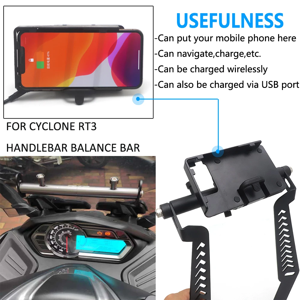 Expansion Stand Multifunction Crossbar Motorcycle Phone GPS Mount Navigation Bracket USB Wireless Charging FOR CYCLONE RT3 RT 3