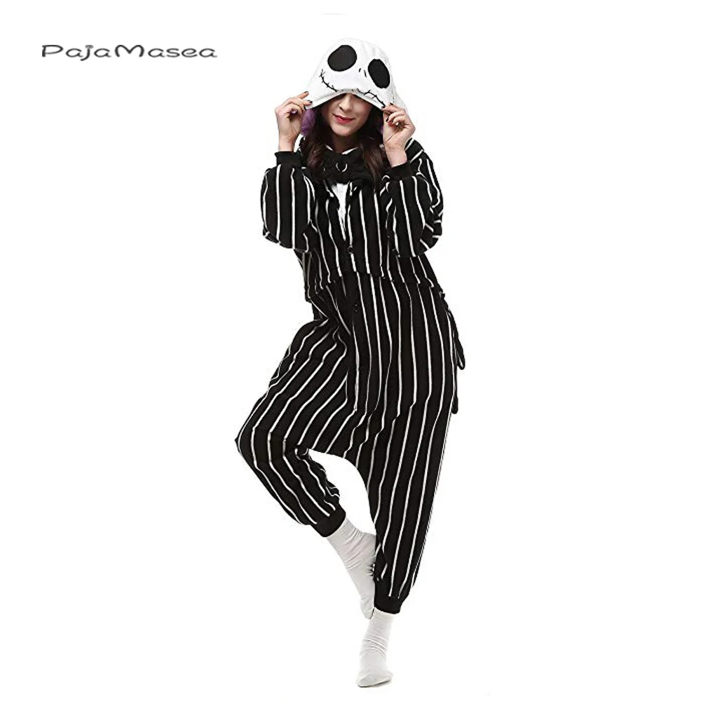 PAJAMASEA Men (145-200CM) Jack Skull Cosplay Onesie Women Halloween Cartoon One-Piece Kigurumi Adults Christmas Party Costume