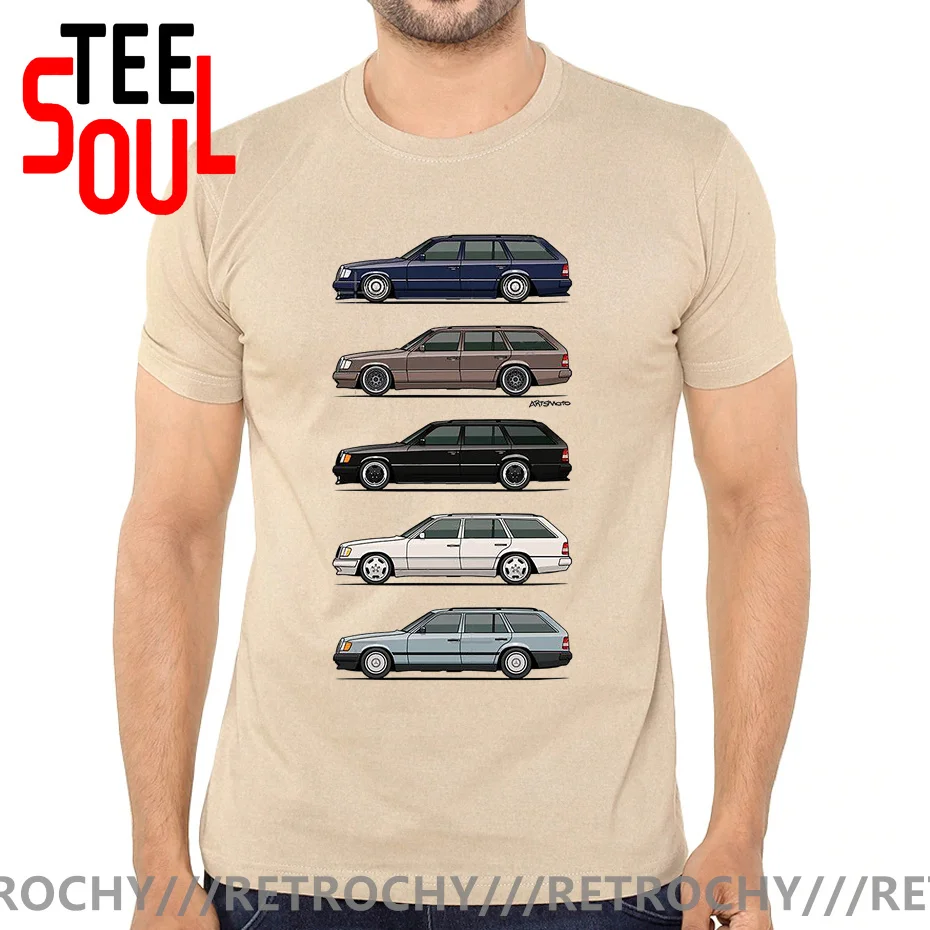 Retrochy New Stack Of W124 S124 E-Class Wagons T-shirt Cartoon Men Cotton T Shirt Unisex Streetwear TShirt Cool Car Tee Harajuku