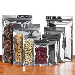 Clear Font Glossy Silver Window Ziplock Bag Resealable Silver Plastic Sugar Candy Coffee Powder Spice Storage Packaging Pouches