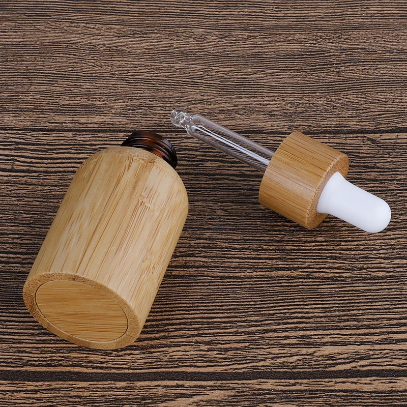 Empty Refillable Bamboo Glass Eye Dropper Bottle 10ml-100ml Essential Oil Bottles with Pipettes Makeup Cosmetic Sample Container