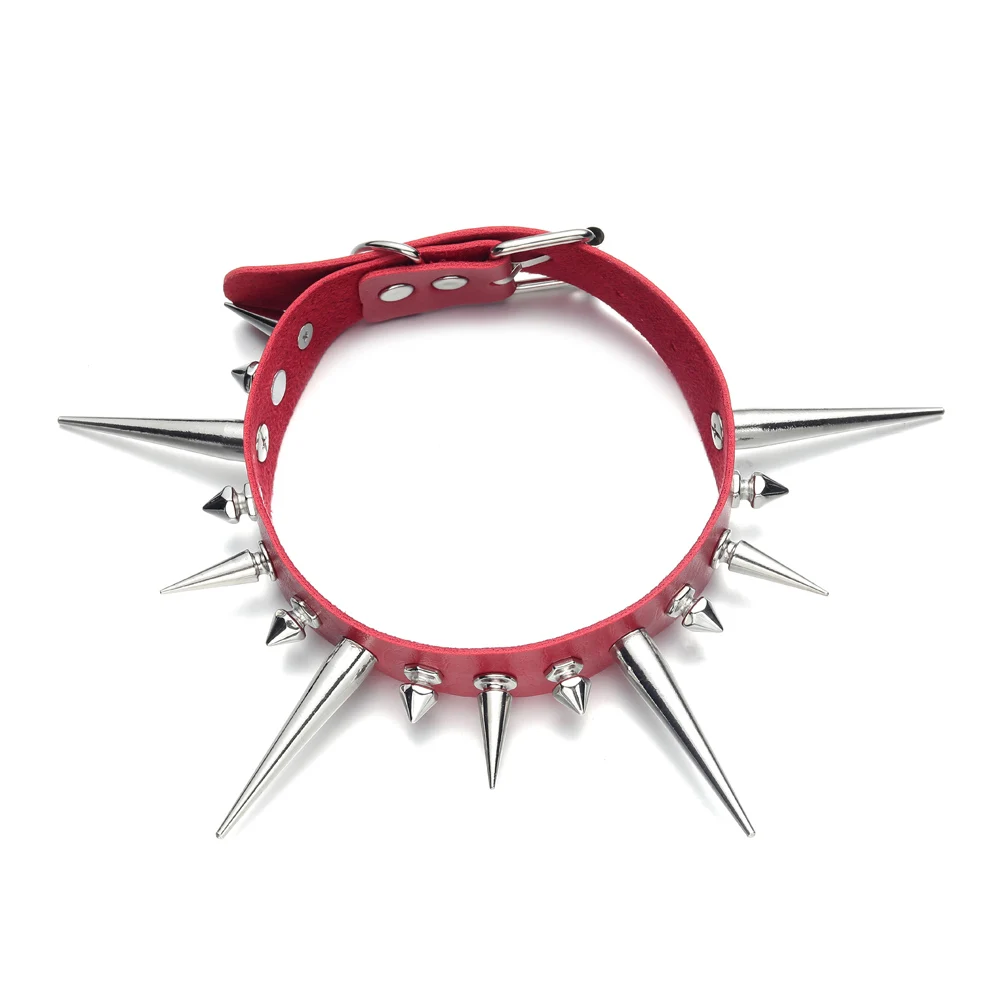Lange Spike Halsband Punk Kunstleder Kragen Für Frauen Männer Coole Große Nieten Verzierte Halsband Goth Stil Halskette Zubehör