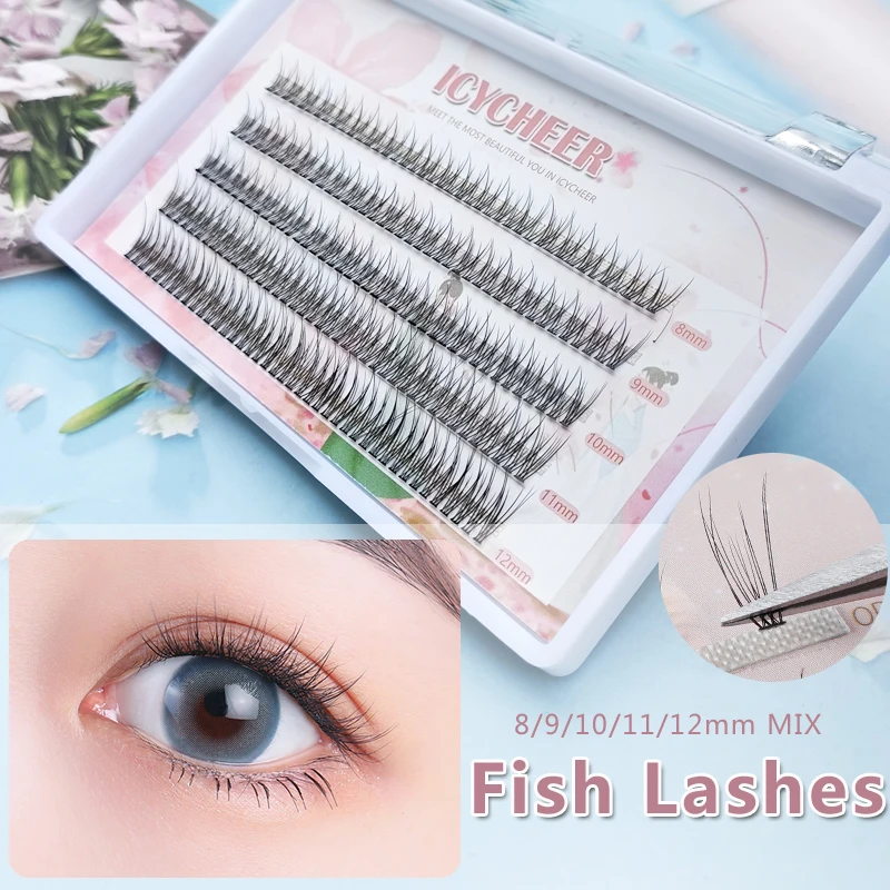 Mixed 9/10/11/12mm In One Tray Grafting World Fish Tail Eyelash Russian Pre Fan Dove Tail Individual Eyelash Extensions