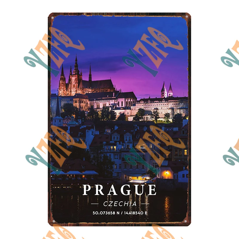 Prague Dubai Helsinki Delhi City  Sign Vintage Metal Plaque Plates Decor For Pub Bar Home Tin Gift  Decoration Poster DU-11596A