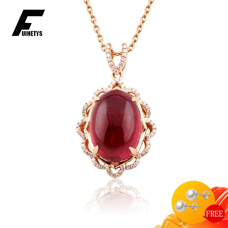 FUIHETYS Trendy 925 Silver Jewelry Necklace with Oval Shape Red Garnet Zircon Gemstone Pendant for Women Wedding Engagement Gift