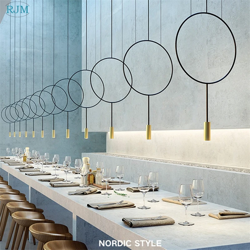 Nordic Designer Creative Circular Pendant Light Postmodern Metal Restaurant Hang Lamp Study Bedroom Bar Garment Shop Lighting