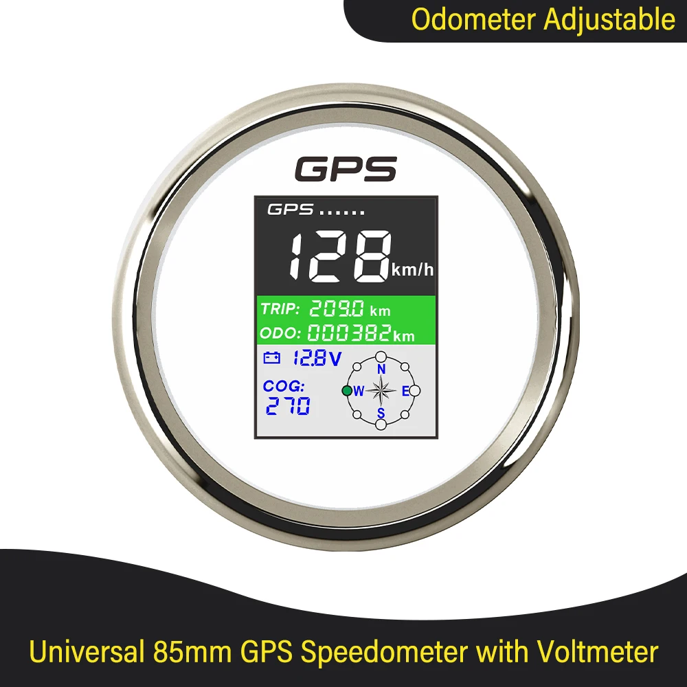 

HD Digital 85mm GPS Speedometer Km/h MPH Knots Total Mileage Adjustable Trip COG with GPS Antenna Voltage 9-32V for Car Boat