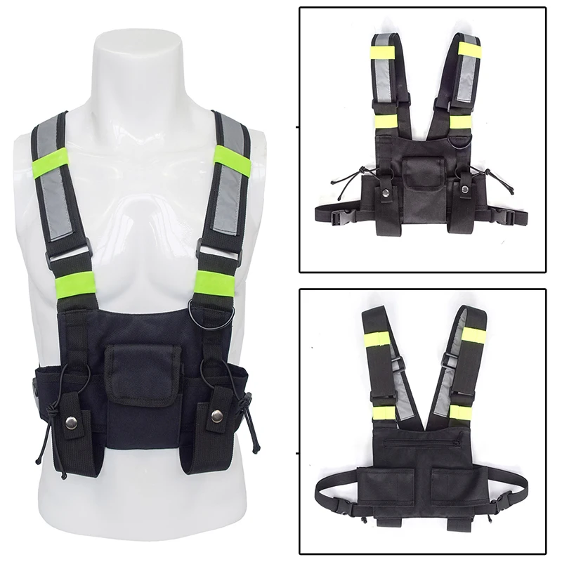 

Adjustable Black Full Reflective Strip Intercom Wireless Pager Chest Rig Bag Tactical Airsoft Military CS Training Hunting Vest