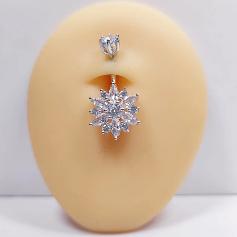 925 Sterling Silver Cubic Zirkoon Buik Ringen Bloem Navel Ring Piercing Sieraden