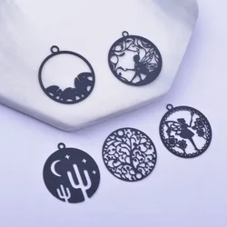 12pcs Brass Laser Tute  Black Round Elephant Angel  Charms Connector DIY Making Eearring Pendant Jewelry Findings