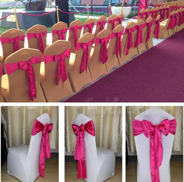 New 100pcs/lot Wedding Party Decorative Satin Bows Ties Ribbon Chair Back Sash Bands Hotel Banquet Decor Chair Sash Cover